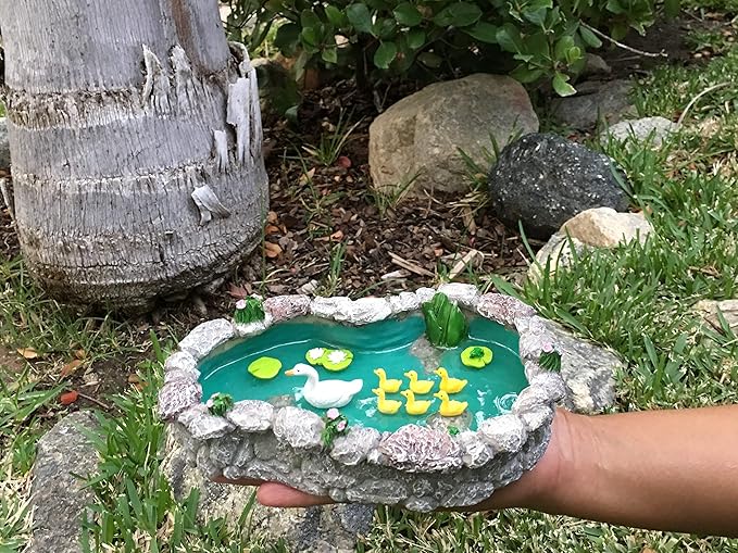 GlitZGlam Duck Pond -Mother and Ducklings! A Miniature Duck Pond for a Miniature Fairy Garden and Miniature Garden Accessories