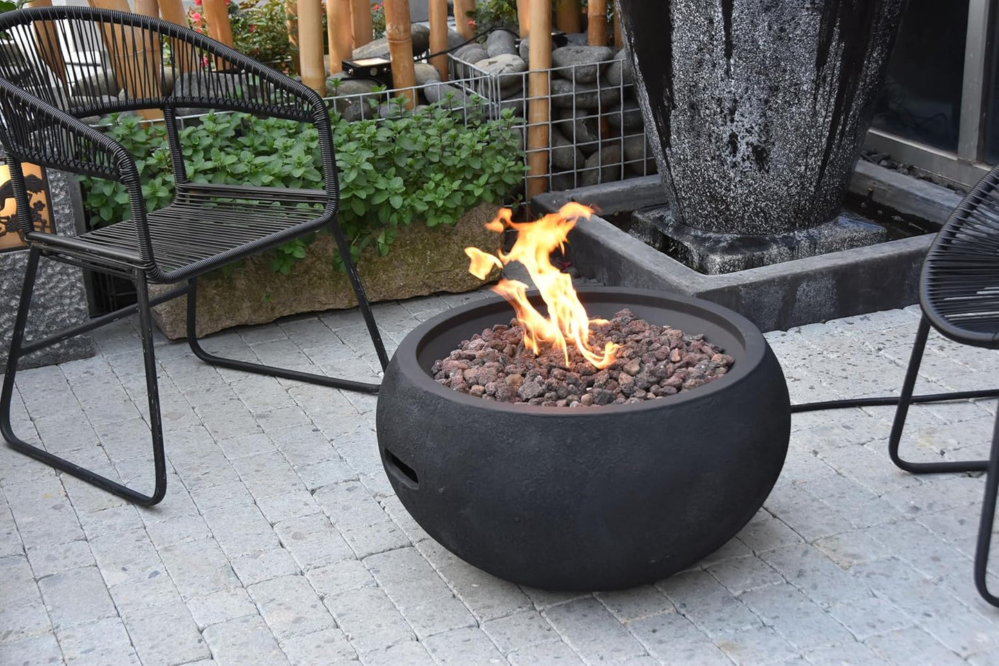 AMS Fireplace | Modeno York Package | Black Liquid Propane Gas Fire Pit Table for Outside Patio Bundle with Tank Cover and SS Burner Lid | Free Ice Bucket