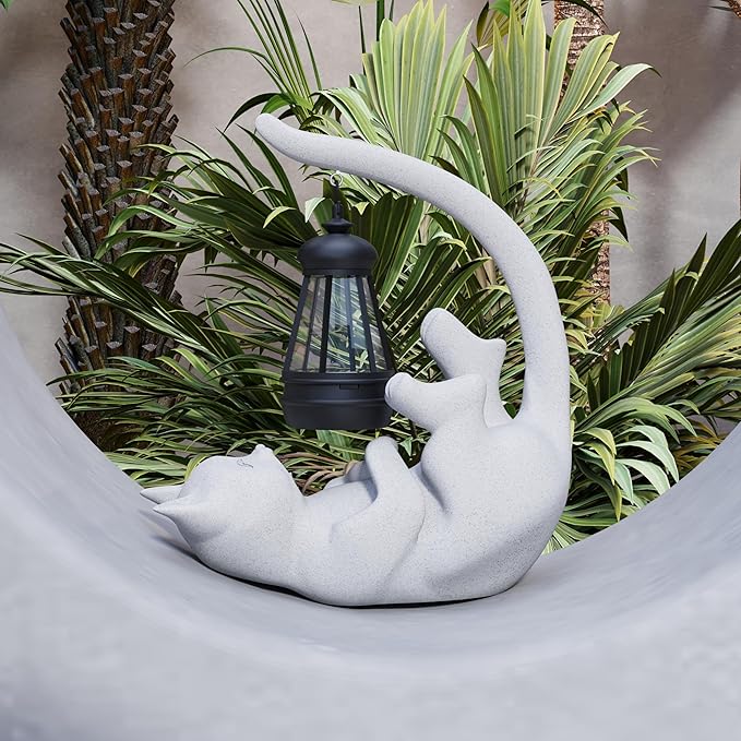 Solar Cat Garden Statue 10 Inch Porch Patio Decor for Outside Yard Decoration Outdoor Unique Housewarming Gardening Birthday Gifts for Cat Lovers Women Grandma