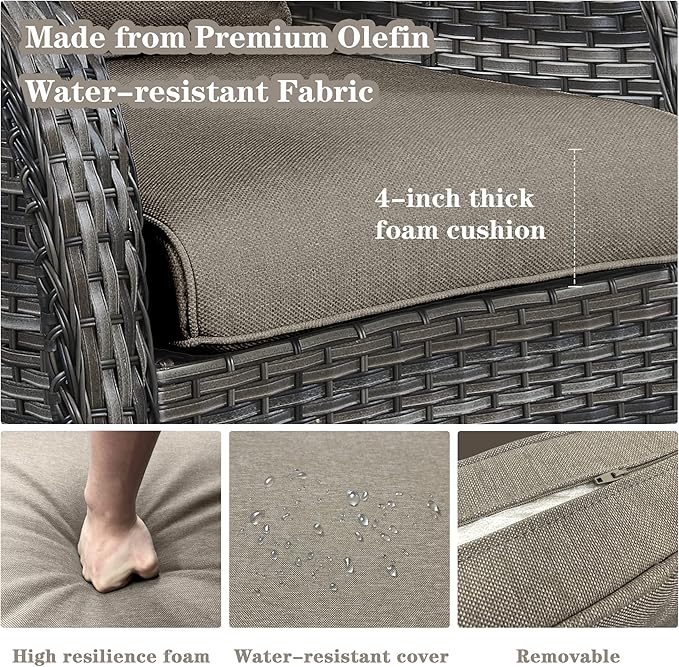 4 Pieces Patio Furniture Sets, Wicker Patio Swivel Glider Chair with Ottomans, Outdoor Furniture Set for Outside Porch, Deck, Balcony, Garden