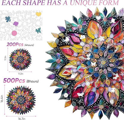 Jiroinlly Puzzles for Adults Diamond Mandala Wooden Puzzles, 200 Pieces Unique Shaped Liberty Jigsaw Puzzles, Creative Toys for Adults and Kids, Fun Challenge Family Game 11.1'' x 11.2''