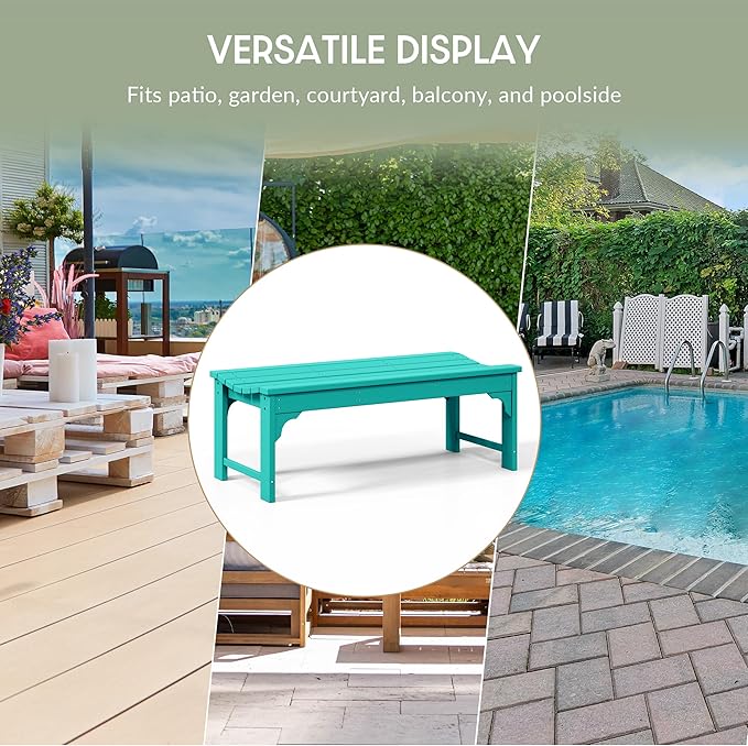 WestinTrends Malibu Outdoor Bench, All Weather Resistant Poly Lumber Backless Patio Garden Bench, Adirondack Curved Bench Seat for Comfort, Turquoise