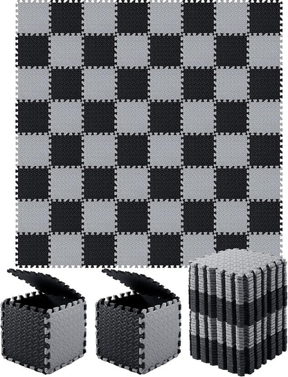 Shihanee Foam Floor Baby Tiles Foam Floor Mats Play Mats Bulk with Borders Interlocking for Kids Baby Playroom Nursery Gym (Black, Gray,64ft)