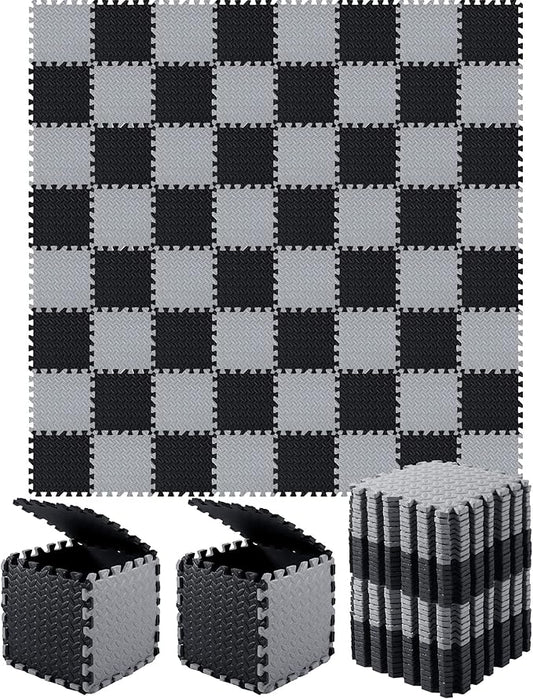 Shihanee Foam Floor Baby Tiles Foam Floor Mats Play Mats Bulk with Borders Interlocking for Kids Baby Playroom Nursery Gym (Black, Gray,64ft)