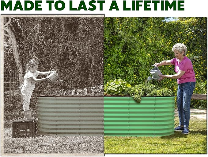 Galvanized Raised Garden Beds Outdoor // 8×2×2 ft Planter Raised Beds for Gardening, Vegetables, Flowers // Large Metal Garden Box (Light Green) // Patented Tool-Free Design