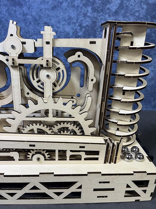 3D Wooden Mechanical Marble Run Puzzle Kit, Natural Wood Color, DIY Assembly Model, Educational Construction Set