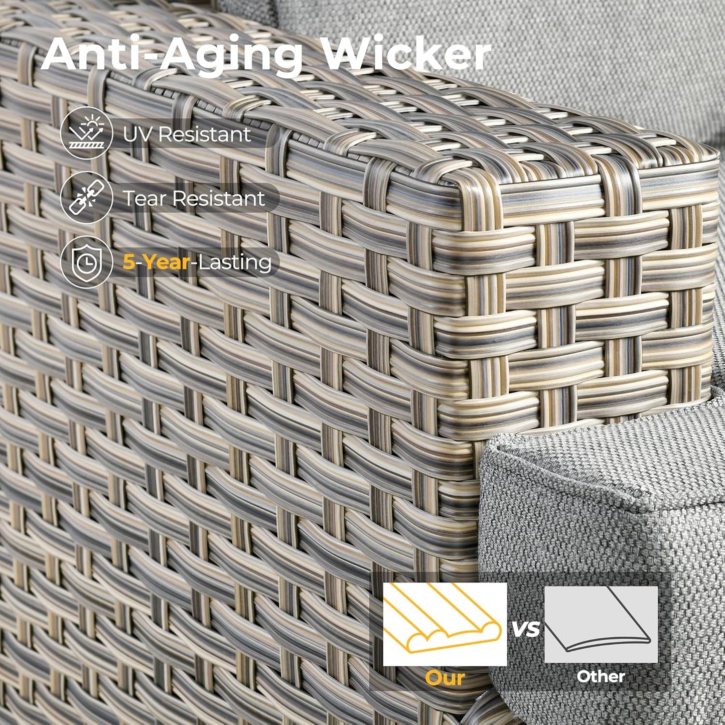 HOOOWOOO Outdoor Sectional Patio Furniture Set with Fire Pit Table,15 Pieces Wicker Conversation Sets L Shaped Couch,Extra Deep Out Door Sofa Outside Furniture with Swivel Chairs Ottoman,Charcoal Gray