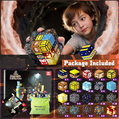 150PCS Magnetic Blocks-Magnetic Building Blocks Magnet Toys Set Stacking Cave World with Magnet Construction Toys STEM Sensory Gift for Kids Toddlers Boys & Girls Birthday Gifts Ages 3+