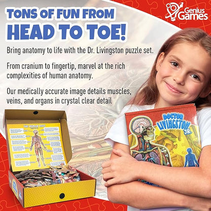 Human Anatomy Kids Floor Puzzle - Dr Livingston Jr's 100-Piece Full Body Jigsaw Puzzle - 4 FT Medically Accurate Floor Puzzles for Kids Ages 6-8, 4-8, 8-10 - Educational Toys for Children, Toddlers