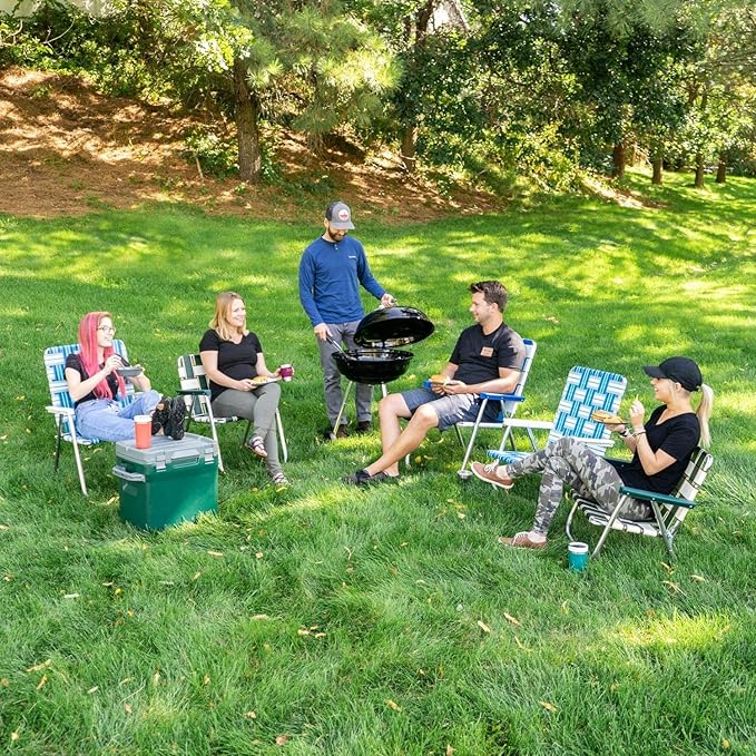 Lawn Chair USA - Outdoor Chairs for Camping. Made with Lightweight Aluminum Frames and UV-Resistant Webbing. Folds for Easy Storage 2- Pack (Sea Island with White Arms, Classic)