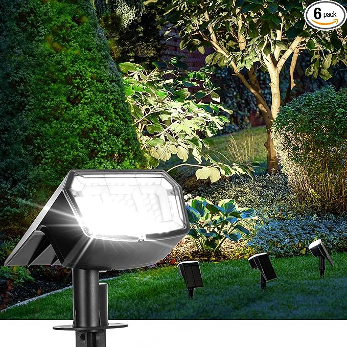 Solar Spot Lights Outdoor Waterproof 6 Pack IP65, 63 LED 3 Lighting Modes Spotlights for Yard Garden House Garage Pathway