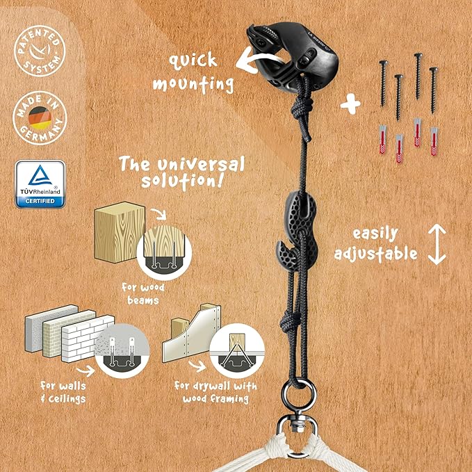 LA SIESTA® - Large Comfort Domingo Hammock Swing Chair & CasaMount - Weather & Tear Resistant Hanging Chair - Outdoor Indoor Hammock Chair w/Suspension Kit for Walls Ceilings Square Beams - Almond