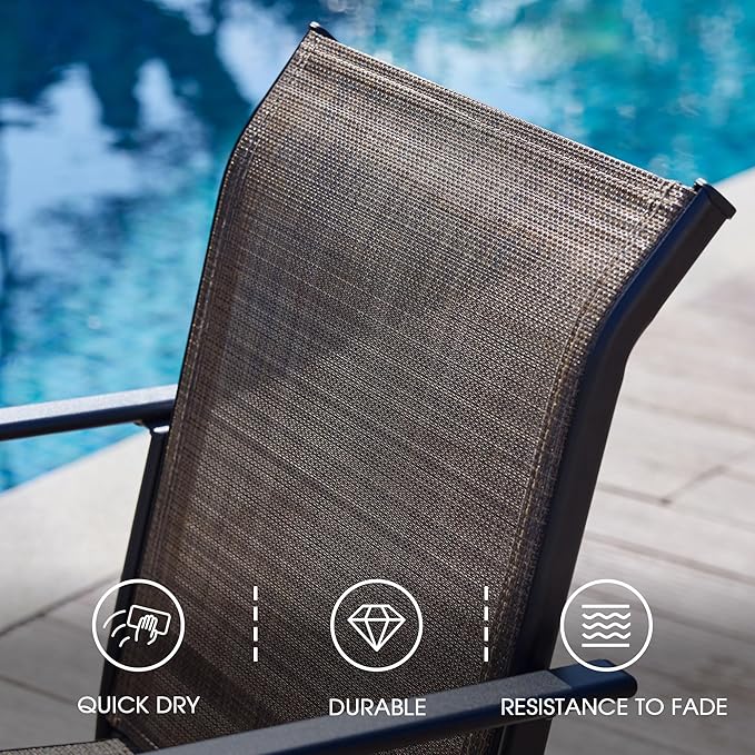 VICLLAX Patio Dining Set for 4, Outdoor Furniture Set Includes 41.2" Round Patio Table and 4 Patio Sling Chairs, Black Tabletop and Brown Fabric