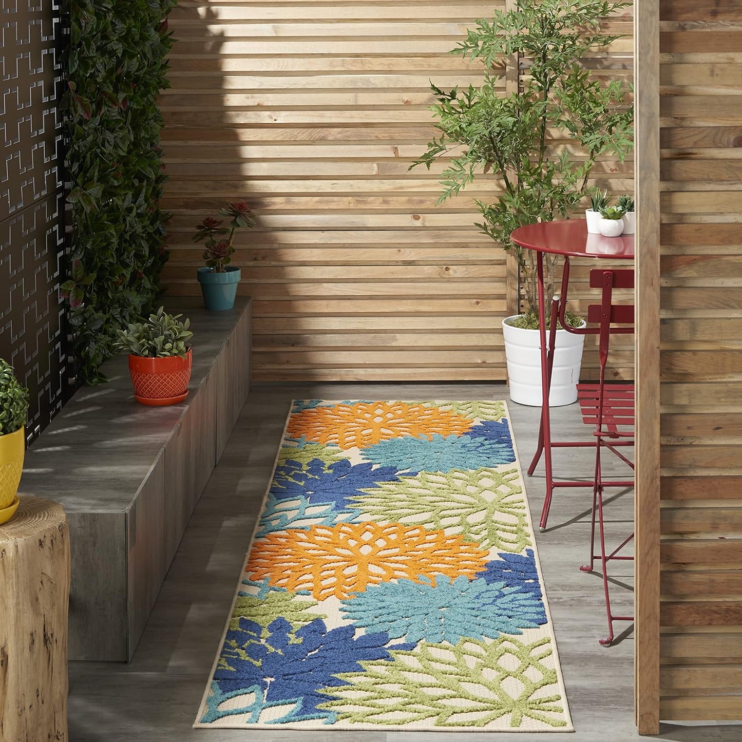 Nourison Aloha Indoor/Outdoor Multicolor 2'3" x 12' Area Rug, Tropical, Botanical, Easy Cleaning, Non Shedding, Bed Room, Living Room, Dining Room, Deck, Backyard, Patio (2x12)