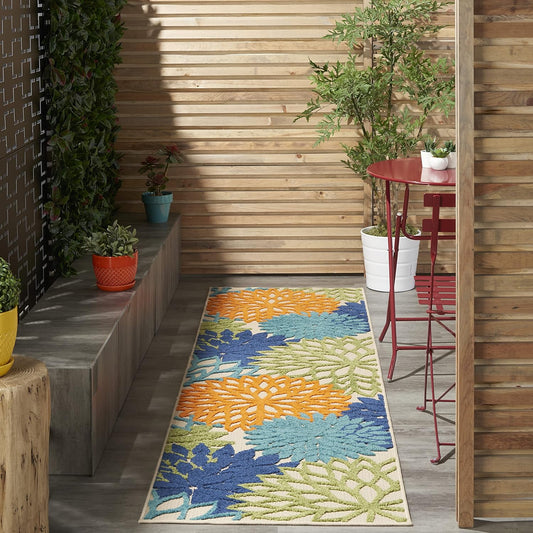 Nourison Aloha Indoor/Outdoor Multicolor 2'3" x 12' Area Rug, Tropical, Botanical, Easy Cleaning, Non Shedding, Bed Room, Living Room, Dining Room, Deck, Backyard, Patio (2x12)