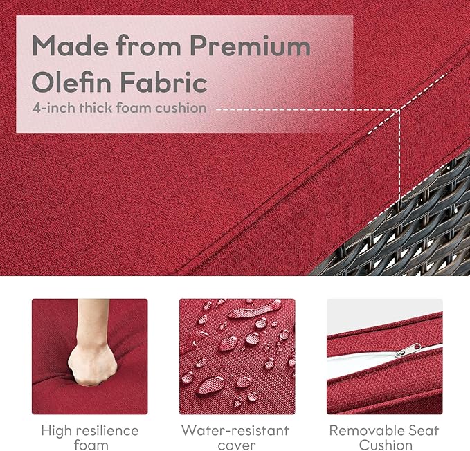 Outdoor Swivel Rocker Wicker Chairs Set of 3, High Back Swivel Patio Chairs Wicker Furniture Set, 2 PCS Rattan Swivel Rocking Chair with Side Table, Red Cushion