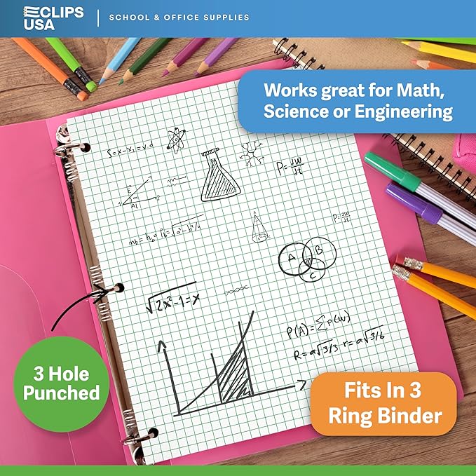 Loose Leaf Graph Paper (6 Pack), 4 x 4 An Inch Quad Ruled Graph Paper, 10.5” x 8” Graphing Paper, 100 Per Sheets Per Pack, 60 gsm (6 Pack)