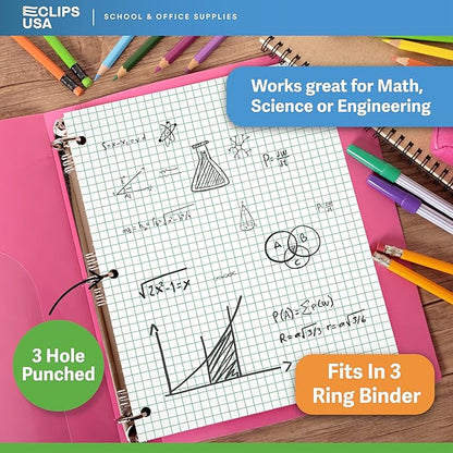 Loose Leaf Graph Paper (6 Pack), 4 x 4 An Inch Quad Ruled Graph Paper, 10.5” x 8” Graphing Paper, 100 Per Sheets Per Pack, 60 gsm (6 Pack)