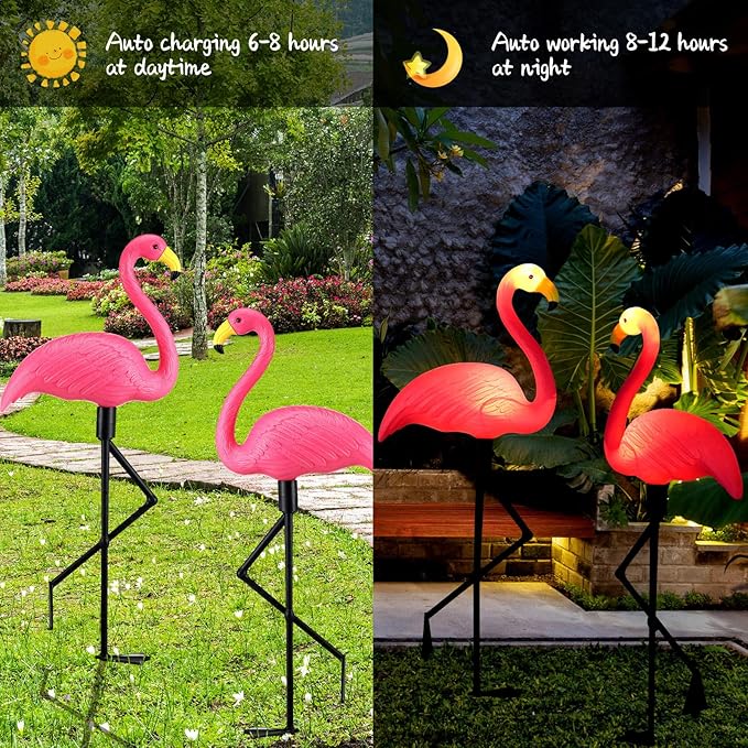 9 Pcs Flamingo Solar Lights LED Flamingo Stake Lights Waterproof Flamingo Lights for Outdoor Pink Yard Lawn Garden Ornaments Patio Pond Ground Backyard Decor Pathway Outside Decorations