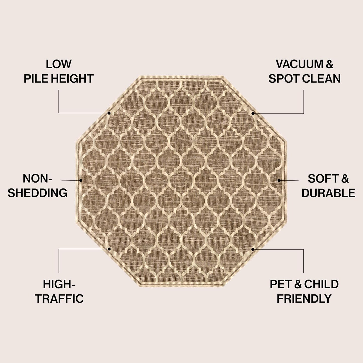 Eyely BMS109A-8TGN Trebol Moroccan Trellis Textured Weave Brown/Beige 8' Octagon Indoor/Outdoor Area Rug, Brown/Beige, 8' Octagon, Indoor/Outdoor, Area Rug