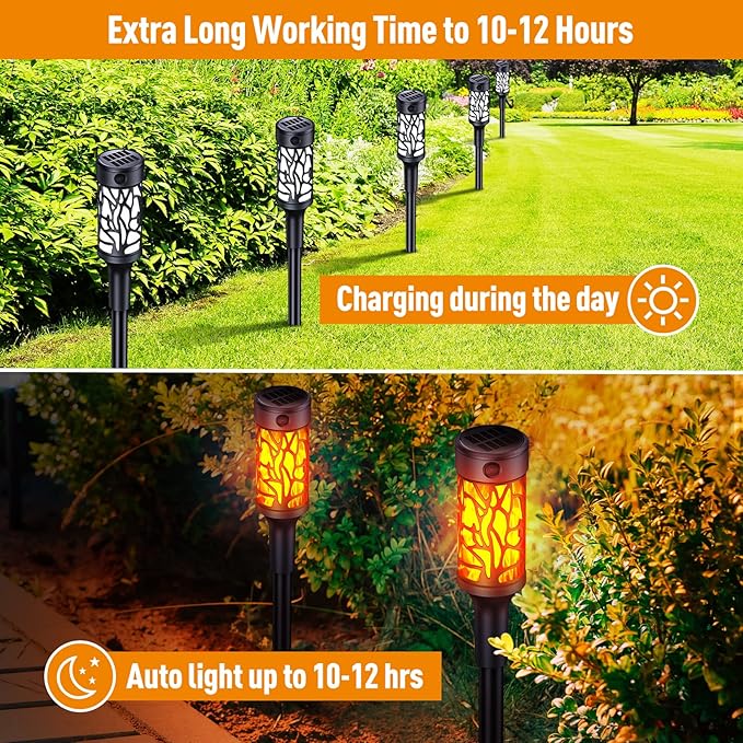 8 Pack Solar Outdoor Lights, Extra-Bright Solar Torch Lights with Dancing Flickering Flames for Garden Halloween Decorations Outdoor, Waterproof Yard Decor Halloween Lights for Pathway Patio