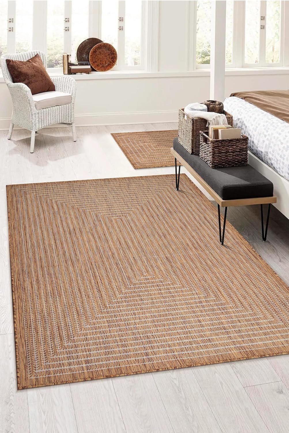 Adiva Rugs Outdoor Indoor Area Rug, Weather Resistant, Easy to Clean, Stain Resistant Floor Mat for Dining Room, Backyard, Deck, Patio (Wooden, 2' x 3')