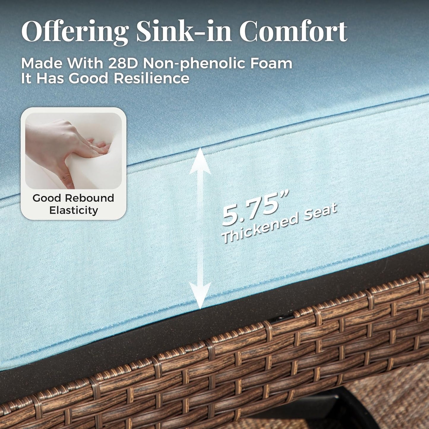 Patio Furniture Sofa, 3-Seat Patio Sofa Steel Frame Outdoor Sectional Couch with Deep Seating and 5.75” Cushions for Lawn Backyard Porch Deck, Blue