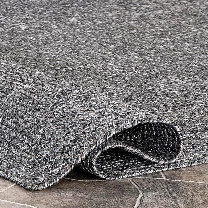 nuLOOM 5' x 8' Solid Hand Braided Indoor/Outdoor Area Rug, Pet-Friendly, High Traffic, Weather Resistant, for Patio, Balcony, Bedroom, Living Room, Dining Room, Wynn Charcoal