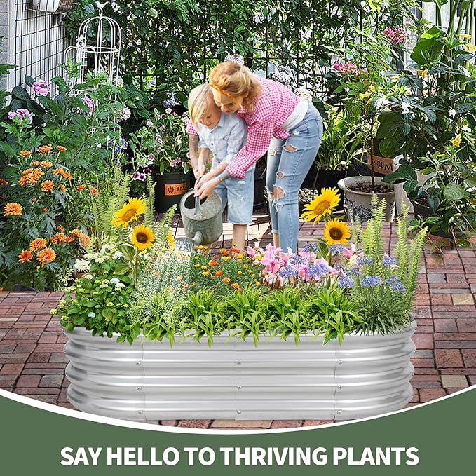 1MORE Galvanized Raised Garden Bed- Planter Garden Boxes Outdoor, Raised Beds for Gardening, 4x2x1ft Metal Garden Bed Kit for Vegetables Flower, Planter Raised Beds with Tools.Silver-2pack