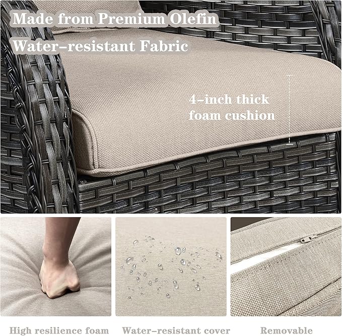 Outdoor Swivel Rcoker Patio Chairs - Outdoor Swivel Patio Chairs Set of 2 Wicker Chair Patio Furniture Sets with Covered Cushion for Porch Deck Balcony Garden, Beige