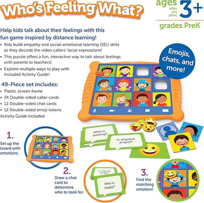 Learning Resources Who's Feeling What?,Social Emotional Learning Games, Communication Games for Kids, Emotion Toys, Feeling Toys for Kids, 49 Pieces, Age 3+