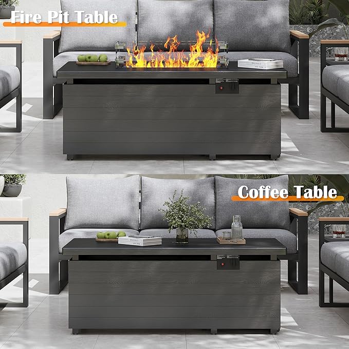 Sundale Outdoor 51 Inch Outdoor Fire Pit Table, 50,000 BTU Rectangle Propane Fire Pit with Glass Wind Guard, Rain Cover, Removable Lid, Matching with Outdoor Furniture Sets, CSA Certified, Gray
