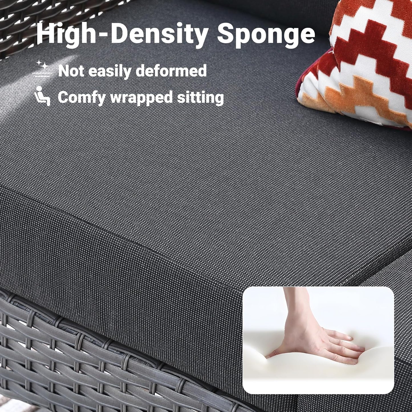 ovios 2 Pieces Patio Furniture Set, Outdoor Wicker Sofa with Glass Coffee Table, All Weather High Back Rattan Loveseat Couch 2 Seats with Comfy Cushions, Black