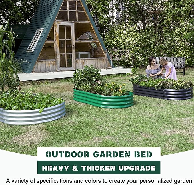 Land Guard 8×4×1 ft Galvanized Raised Garden Bed Kit，Raised Garden Boxes Outdoor, Oval Metal Raised Garden Beds for Vegetables（Grey）………
