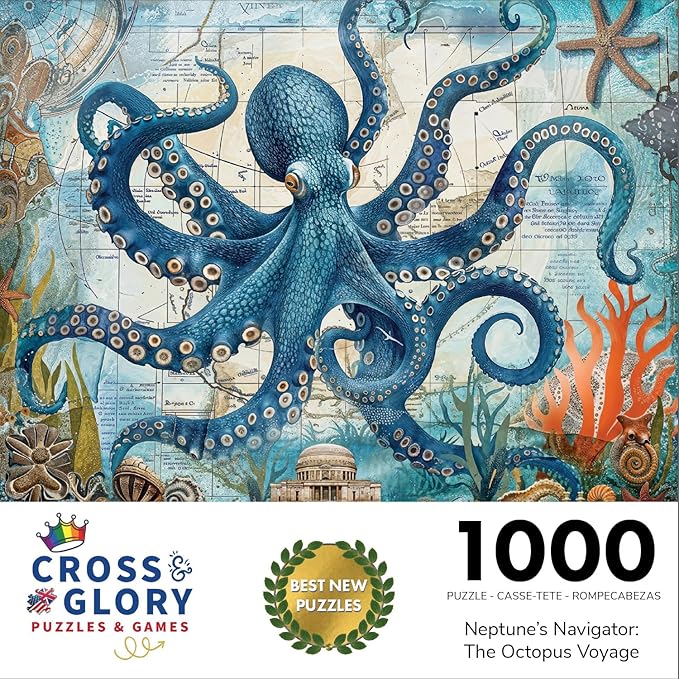 Cross & Glory - Neptune's Navigator: The Octopus Voyage - 1000 Piece Jigsaw Puzzle for Adults | Ocean Exploration Theme with Satin Finish