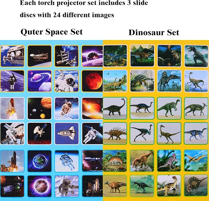 Georgie Porgy Slide Torch Projector Toys Flashlight for Kids Educational Solar System Planet Toys Science Set Wall Ceiling Tents Dino Night Lamp Gifts for Boys Girls (Outer Space + Dinosaur)