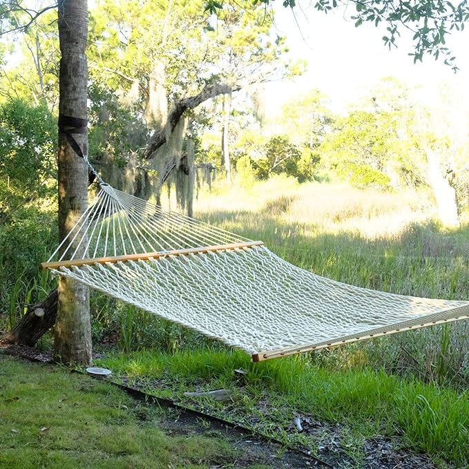 Original Pawleys Island 13DCOT Large Oatmeal DURACORD Rope Hammock with Free Extension Chains & Tree Hooks, Handcrafted in The USA, Accommodates 2 People, 450 LB Weight Capacity, 13 ft. x 55 in.