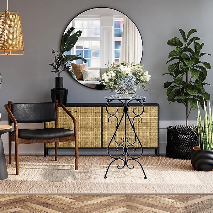 Metal Plant Stand Indoor Outdoor, Single Flower Pot Stands 22.5 Inch Tall, Planter Pedestal Holder for Patio Corner Garden Porch Farmhouse, Black(1 Pack)