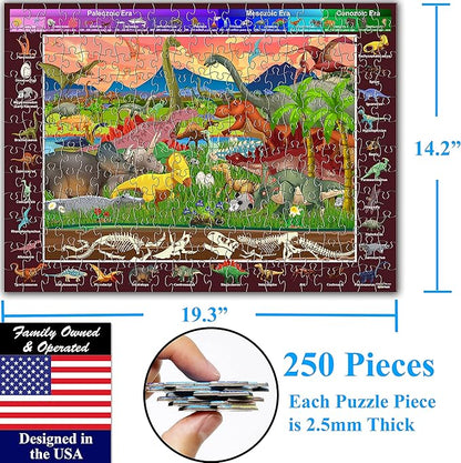 Think2Master Colorful Dinosaurs 250 Pieces Jigsaw Puzzle Fun Educational Toy for Kids, School & Families. Great Gift for Boys & Girls Ages 8+ to Stimulate Learning. Size: 14.2” X 19.3””