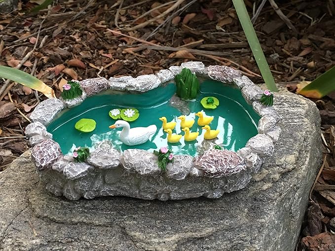 GlitZGlam Duck Pond -Mother and Ducklings! A Miniature Duck Pond for a Miniature Fairy Garden and Miniature Garden Accessories