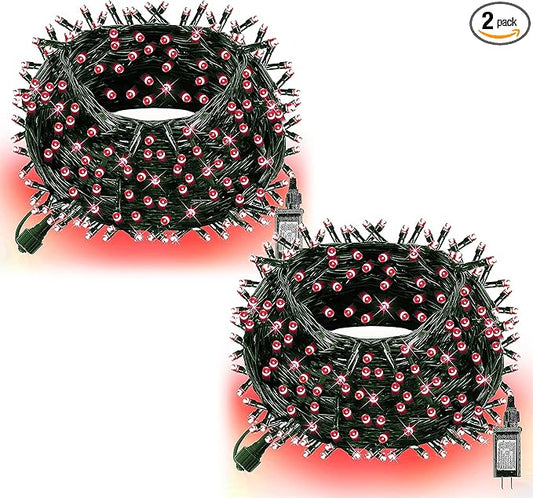 Dazzle Bright Christmas String Lights, 132FT 400 LED Connectable Green Wire 8 Modes String Lights, Waterproof Christmas Lights for Indoor Outdoor Patio Party Wedding Decorations, Red