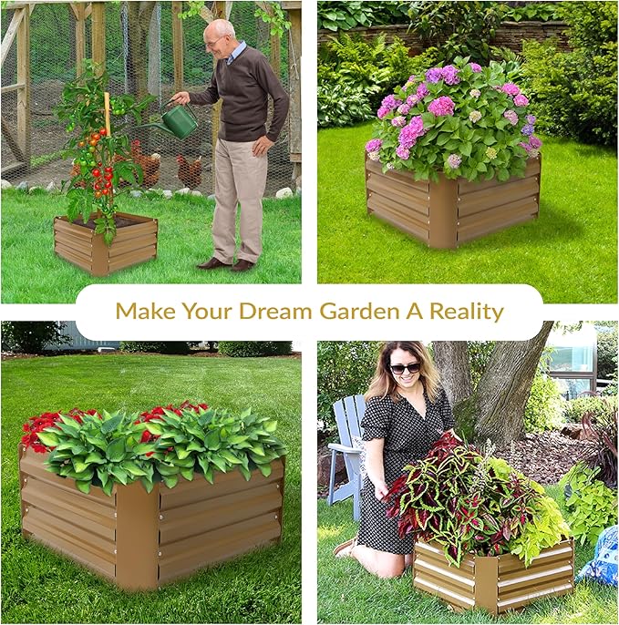 Sunnydaze 11.75" H Raised Metal Garden Bed - Galvanized Raised Garden Bed Outdoor for Vegetables and Flowers - Brown - Square