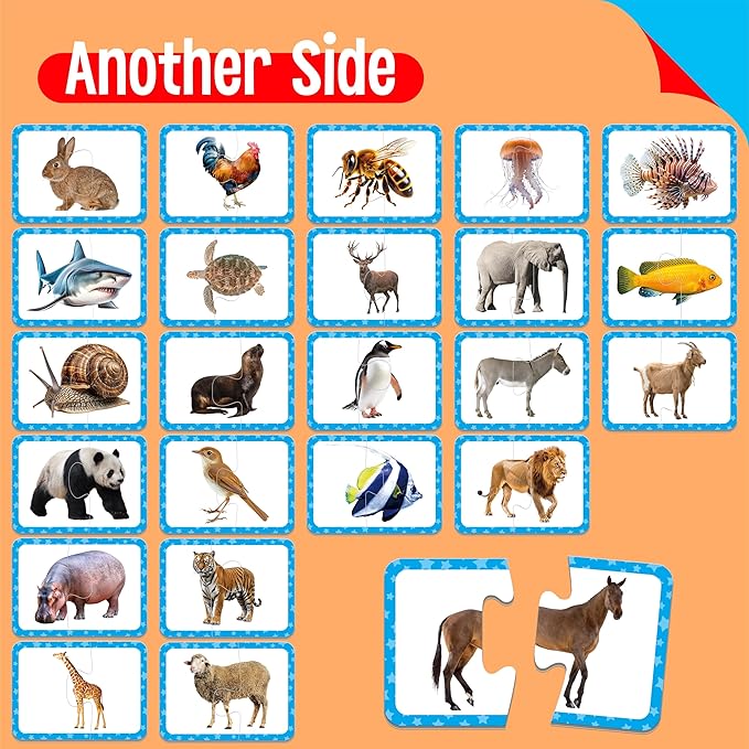 48 Animal Matching Puzzles with Error-Correction, Self-Correcting Puzzle Match Game Educational Learning Activities for Toddlers, Kindergarten, Animal-Themed Learning Games Toys for 3 Years Old