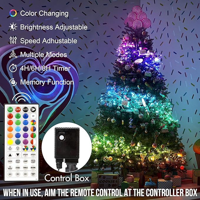164 FT 500 LED Christmas String Lights, Waterproof RGB String Lights with Remote Control&Timer Function, 24 Colors Changing Fairy Lights for Indoor Outdoor Room Wall Christmas Tree Party Decoration
