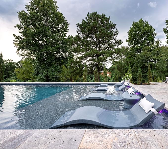 Ledge Lounger - Signature Chaise - Inside Pool & Sun Shelf Lounge Chair - Designed for Shallow Shelves Up to 9” - Compatible with All Pool Types - Poolside & Sun Deck Tanning - Set of 2 - Granite Grey