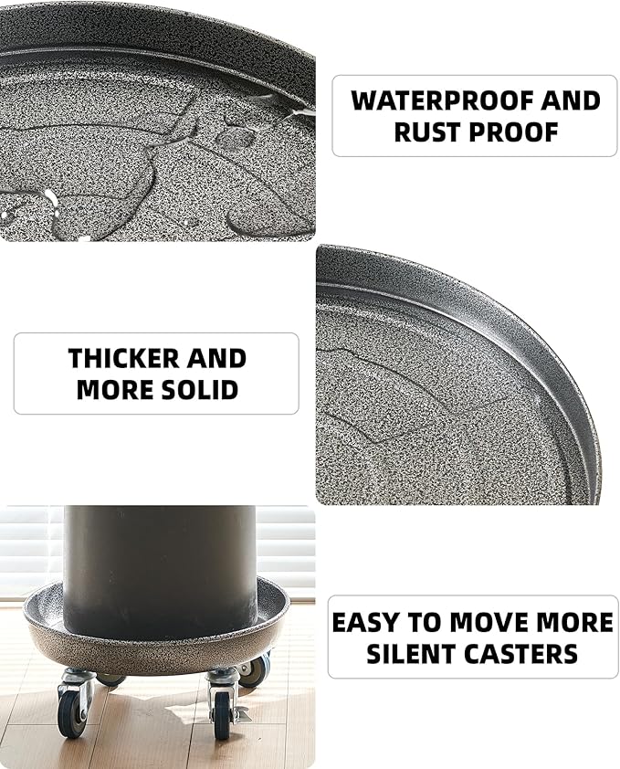 Heavy Duty Plant Caddy with Wheels 20 Inch, 360° Caster, Outdoor Rolling Plant Dolly That is Not Easily Rusted, Indoor Metal Plant Cart with Rollers, Plant Pot Trolley, Silver 2 Pack