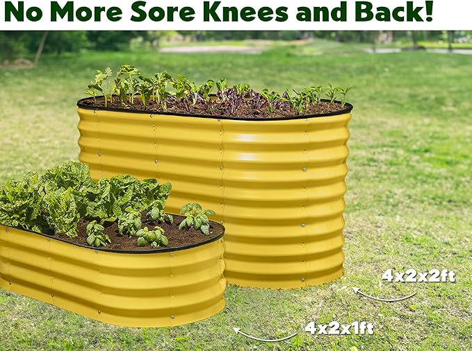 Galvanized Raised Garden Beds Outdoor // 4×2×2 ft Planter Raised Beds for Gardening, Vegetables, Flowers // Large Metal Garden Box (Yellow) // Patented Tool-Free Design