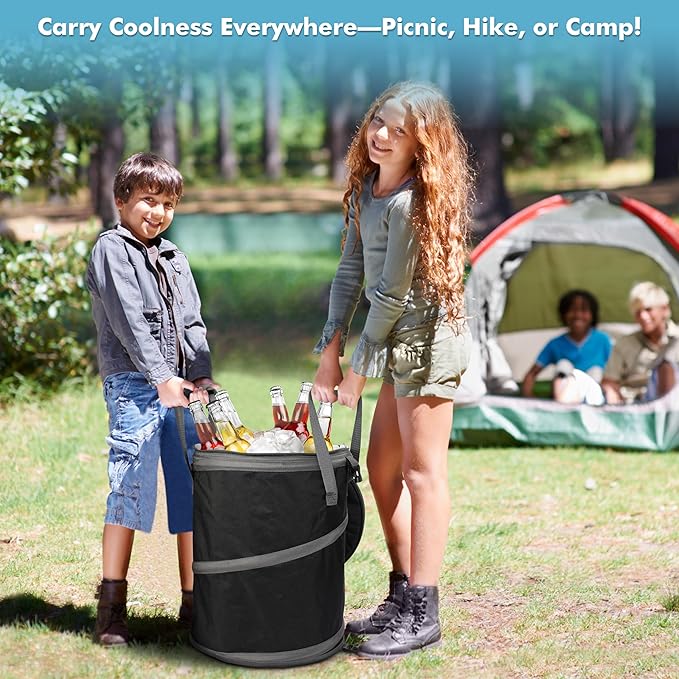 Tirrinia Large Pop-Up Golf Cooler Bag- Insulated Collapsible Cooler with Flat Drink Table for Golf Cart, Lightweight and Portable Ice Beach Cooler for Travel, Fishing, Picnics, Hiking, Camping