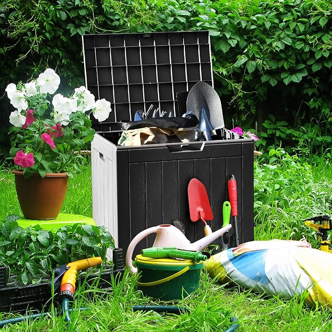 YITAHOME 30 Gallon Deck Box Outdoor Storage Box, Waterproof Resin Package Delivery and Storage Box with Lockable Lid for Patio Furniture Cushions, Pool Accessories, Garden Tools, Black