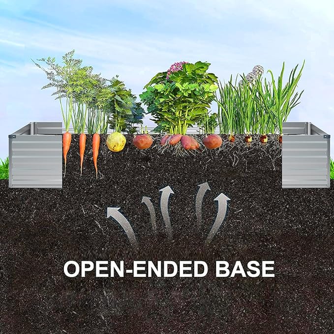 MGNO 2pcs 8x2x1FT Galvanized Raised Garden Bed-Outdoor Planter Box for Vegetables-Metal Garden Bed,Rectangle Planting Box for Herb,Flower